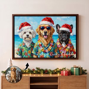 Personalized Christmas Pet Photo Oil Painting Style Canvas Prints with Text Home Decor Ship from USA Christmas New Year Birthday Gift for Pet Owners