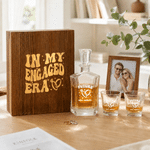 Personalized In My Engaged Era Whiskey Decanter Glasses Wooden Box Set with Name Engagement Wedding Gift for Couple Whiskey Lover