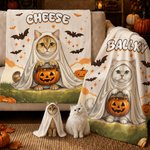 Personalized Cute Halloween Pet Photo Ghost Soft Throw Blanket with Name Daily Use Home Decor Halloween Gift for Pet Owners Lovers