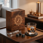 Personalized Engraved Initial Retro Whiskey Glass Set with Wooden Box and Coaster Birthday Graduation Anniversary Gift for Dad Husband Friend