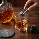 Personalized Engraved Initial Retro Whiskey Glass Set with Wooden Box and Coaster Birthday Graduation Anniversary Gift for Dad Husband Friend