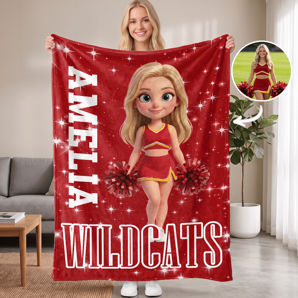 Personalized Multicolor Cheerleader Girl Photo Soft Skin-Friendly Blanket with Name Home Decor Cheer Team Birthday Gift for Cheerleader 1