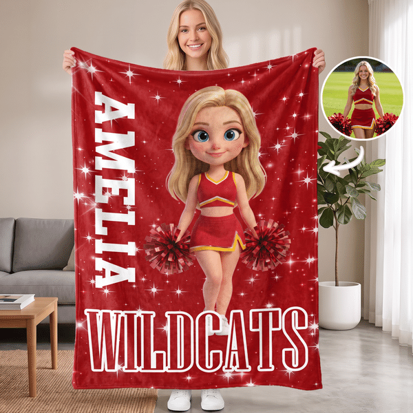 Personalised Multicolour Cheerleader Girl Photo Soft Skin-Friendly Blanket with Name Home Decor Cheer Team Birthday Gift for Cheerleader