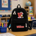 Personalised Cartoon Animal Initial Multicolour Corduroy Backpack with Name Daily Use Birthday Back to School Gift for Kids Toddlers