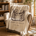 Personalized Western Mr. & Mrs. Cowboy Boots Tassel Soft Throw Blanket with Names and Date Home Decor Birthday Anniversary Gift for Couples