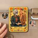 Personalized Paper-Cut Sugar Skull Design Photo Memorial Wooden Car Visor Clip Halloween Day of the Dead Gift for Family Friends