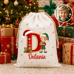 Personalized Photo Design Santa Claus Gift Bag with Name and Initial Christmas Gift for Family Friends