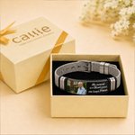 Personalized Sentimental Photo Adjustable Bracelet with Engraved Text Loss Memorial Sympathy Anniversary Gift for Family Friend