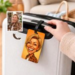 Personalisierter Kofferanhänger mit witziger Karikatur vom Foto | Gepäckanhänger mit Adressschild | Reise Geschenk für Reisende Paare & Familien