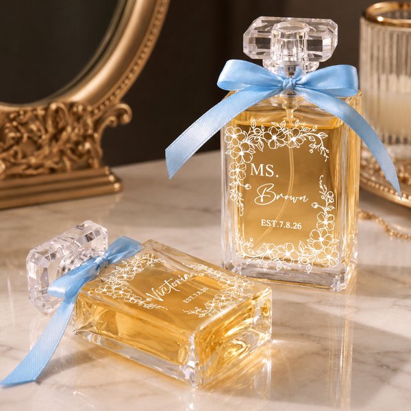 Personalised Floral Bow Refillable Durable 1-3 oz Glass Perfume Bottle with Name and Title Bridal Party Anniversary Wedding for Bridesmaid Best Friend
