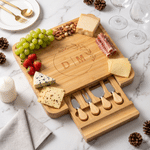 Personalized Engraved Initial Wreath  Bamboo Cutting Board with Drawer Housewarming Wedding Anniversary Gift for Couple Family