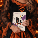 Personalised Halloween Theme Kitty Pumpkin Sweets A5 Spiral Notebook with Name and Text Halloween Gift for Kid Halloween Lover