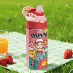 Personalized Cartoon Kid Photo Name 12 oz Insulated Water Bottle with Straw and Handle Back to School Birthday Gift for Boys Girls