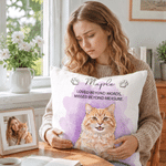 Gepersonaliseerde, zachte kussenhoes met aquarelafbeelding van een huisdier, voorzien van naam en tekst – Woonaccessoire, rouw- of herdenkingscadeau voor eigenaren van huisdieren en vrienden