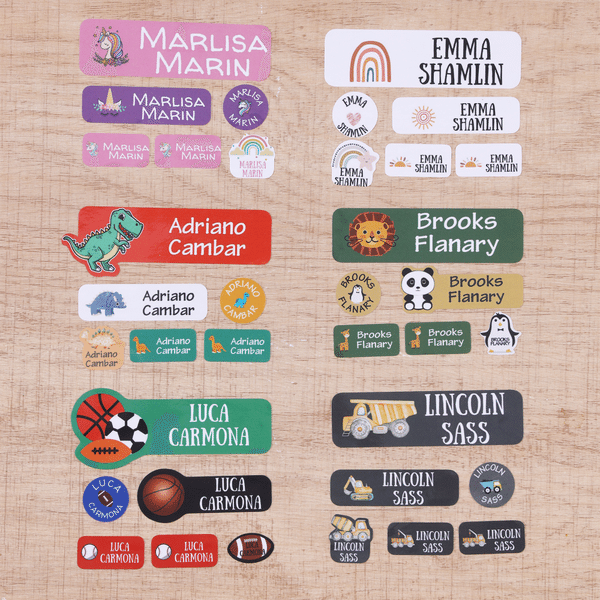 Personalised Animal Ball Vehicle Pattern Name Waterproof Stickers Set of 6 Back to School Birthday Gift for Students Kids