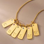 Personligt, minimalistiskt, rektangulärt hänge med ingraverad bokstav – halsband med 1–6 födelsestenar, till bröllopsdagar och fars dag för män och pappor