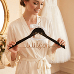 Personalized Bow Peal Wooden Wedding Dress Hanger with Wire Text and Date Dressing Room Decor Wedding Bridal Shower Gift for Bride Bridesmaid