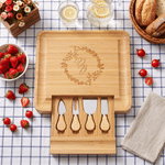 Personalized Engraved Initial Wreath  Bamboo Cutting Board with Drawer Housewarming Wedding Anniversary Gift for Couple Family