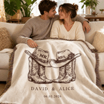 Personalized Western Mr. & Mrs. Cowboy Boots Tassel Soft Throw Blanket with Names and Date Home Decor Birthday Anniversary Gift for Couples