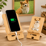 Personalized Pet Portrait Photo Wooden Phone Holder with Name Desk Decor Office Daily Use Birthday Gift for Pet Lovers