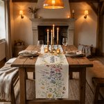 Camino de mesa personalizado con flores silvestres pintadas en acuarela, con nombre y fecha; decoración de mesa; regalo de boda para la pareja o los recién casados