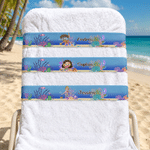 Personalised Cartoon Diving Character Sea Animal Coral Beach Chair Towel Strap with Name Beach Accessories Pool Party Birthday Gift for Diving Lovers