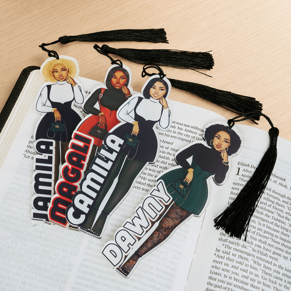 Personalized Acrylic Black Girl Photo Bookmark with Name and Tassel Birthday Reading Gift for Girls Book Lovers Readers