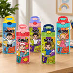 Personalized Cartoon Kid Photo Name 12 oz Insulated Water Bottle with Straw and Handle Back to School Birthday Gift for Boys Girls