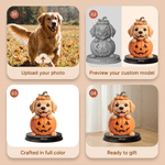 Personalized Halloween Pumpkin Witch Ghost Pet Photo Figurine with Text and Wooden Base Desk Decor Halloween Gift for Pet Owner Lover