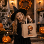 Sac fourre-tout personnalisé sur le thème d'Halloween, avec initiale et grande capacité, cadeau pour la fête d'Halloween (« Trick or Treat ») destiné aux enfants et aux passionnés d'Halloween