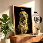 Stampa su tela grande personalizzata, con ritratto animale in nero e oro e nome - Regalo di compleanno e per la casa per amanti di animali