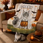 Personalized Cute Halloween Pet Photo Ghost Soft Throw Blanket with Name Daily Use Home Decor Halloween Gift for Pet Owners Lovers