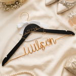 Personalized Bow Peal Wooden Wedding Dress Hanger with Wire Text and Date Dressing Room Decor Wedding Bridal Shower Gift for Bride Bridesmaid