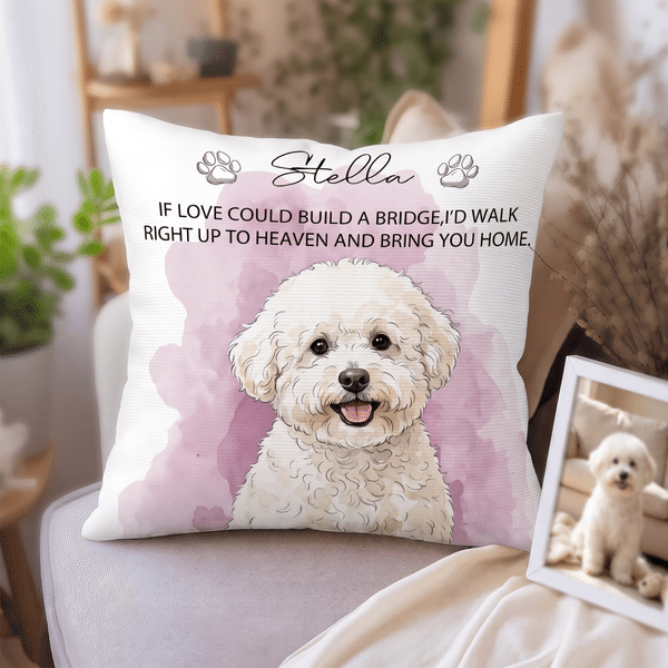 Personalised Watercolour Pet Photo Soft Cushion Cover with Name and Text Home Decor Sympathy Memorial Gift for Pet Owners Friends