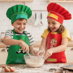 Personalized Cute Cartoon Kids Character Adjustable Apron Chef Hat Set with Name and Pocket Cooking Birthday Gift for Boys Girls