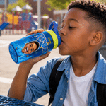 Personalized Comic Style Photo Word Cloud 16 oz Kid Water Bottle with Name Back to School Birthday Gift for Boys Girls