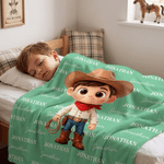 Personalized Cartoon Western Cowgirl Cowboy Kid Photo Soft Throw Blanket with Name Home Decor Birthday Gift for Boys Girls
