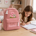 Personalised Cartoon Animal Initial Multicolour Corduroy Backpack with Name Daily Use Birthday Back to School Gift for Kids Toddlers