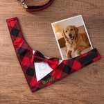 Personalised Red Black Plaid Bowknot Tuxedo Style Dog Bandana with Embroidered Name Christmas Wedding Birthday Gift for Pet Lovers