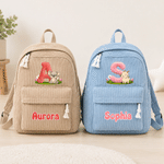 Personalised Cartoon Animal Initial Multicolour Corduroy Backpack with Name Daily Use Birthday Back to School Gift for Kids Toddlers