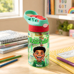 Personalized Comic Style Photo Word Cloud 16 oz Kid Water Bottle with Name Back to School Birthday Gift for Boys Girls