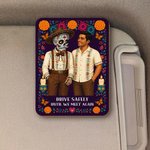 Personalized Paper-Cut Sugar Skull Design Photo Memorial Wooden Car Visor Clip Halloween Day of the Dead Gift for Family Friends