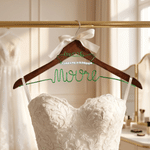 Personalized Bow Peal Wooden Wedding Dress Hanger with Wire Text and Date Dressing Room Decor Wedding Bridal Shower Gift for Bride Bridesmaid