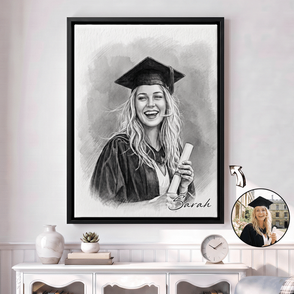 Personalized Sketch Portrait Photo Canvas Prints with Name Ship from USA Birthday Promotion Graduation Anniversary Memorial  Gift for Family Friends