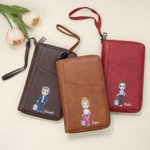 Personalized Portable PU Leather Passport Holder Wallet with Wristband, Custom Cartoon Character & Name, Birthday Gift for Travel Lovers