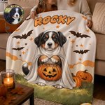 Personalized Cute Halloween Pet Photo Ghost Soft Throw Blanket with Name Daily Use Home Decor Halloween Gift for Pet Owners Lovers