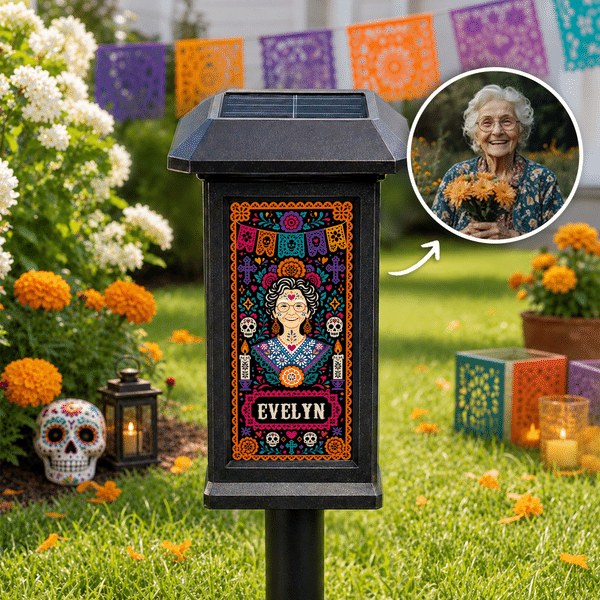 Personalized Paper-Cutting Art Photo Design Garden Light with Name Garden Cemetrey Decor Halloween Day of the Dead Gift for Friends Family