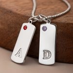 Personligt, minimalistiskt, rektangulärt hänge med ingraverad bokstav – halsband med 1–6 födelsestenar, till bröllopsdagar och fars dag för män och pappor