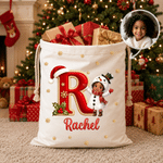 Personalized Photo Design Santa Claus Gift Bag with Name and Initial Christmas Gift for Family Friends