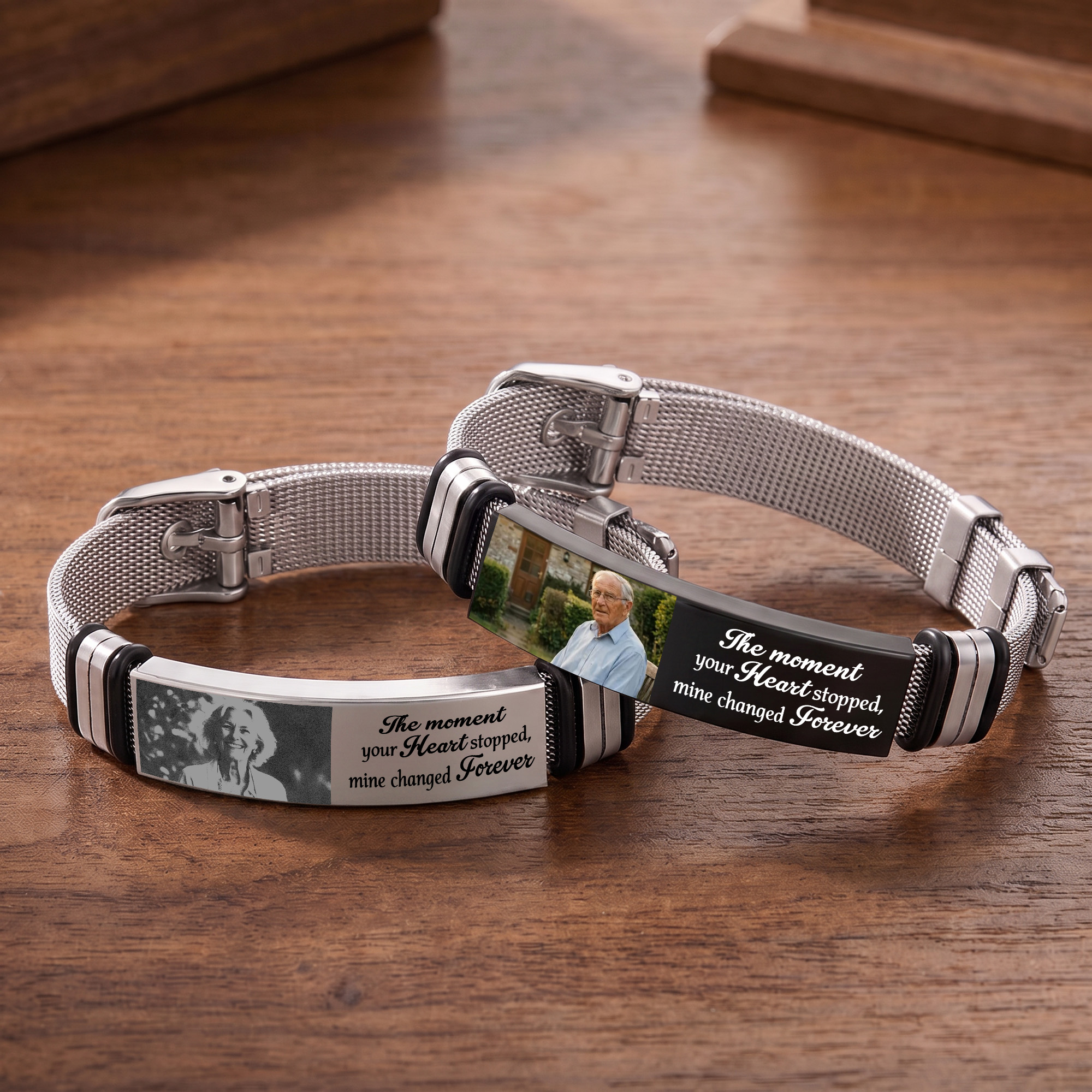 Individuell gestaltetes, sentimentales Foto-Armband mit verstellbarer Länge und eingraviertem Text – Gedenkgeschenk zum Verlust, als Zeichen der Anteilnahme oder zum Jahrestag für Familie und Freunde